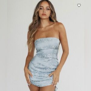 Princess Polly Light Blue Ramie
Strapless Mini Dress